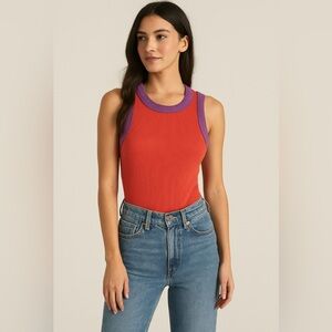 Pink Lily Orange Ribbed Fitted Sleeveless Tank Top, size s